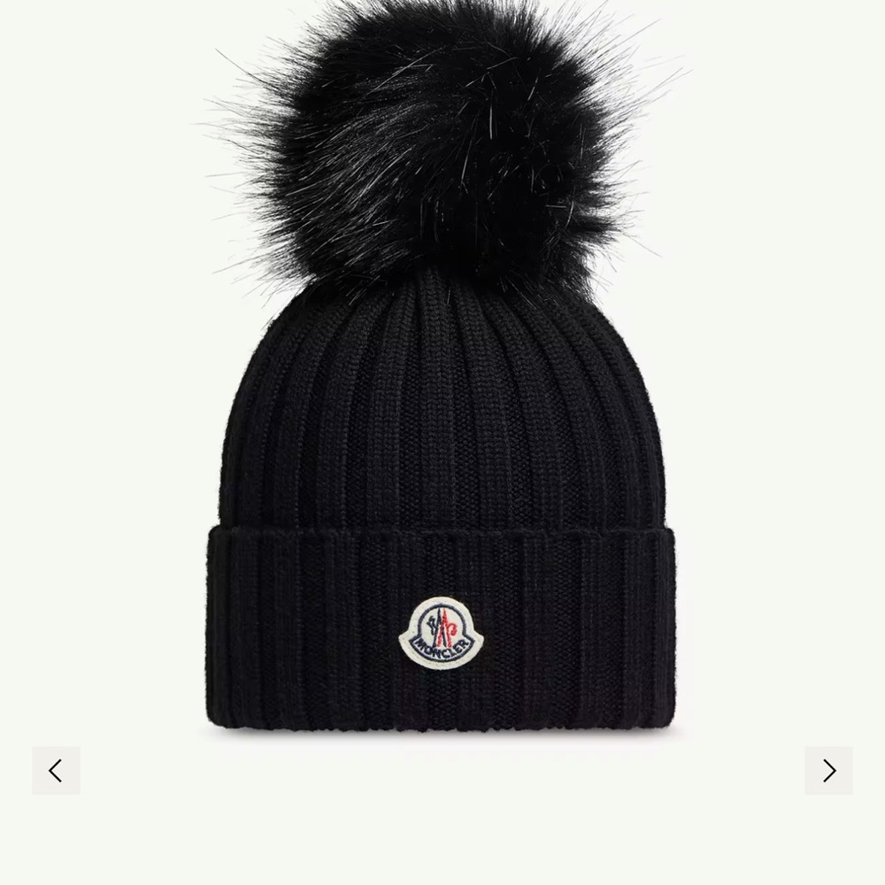 Moncler Black Ribbed Beanie with Pom